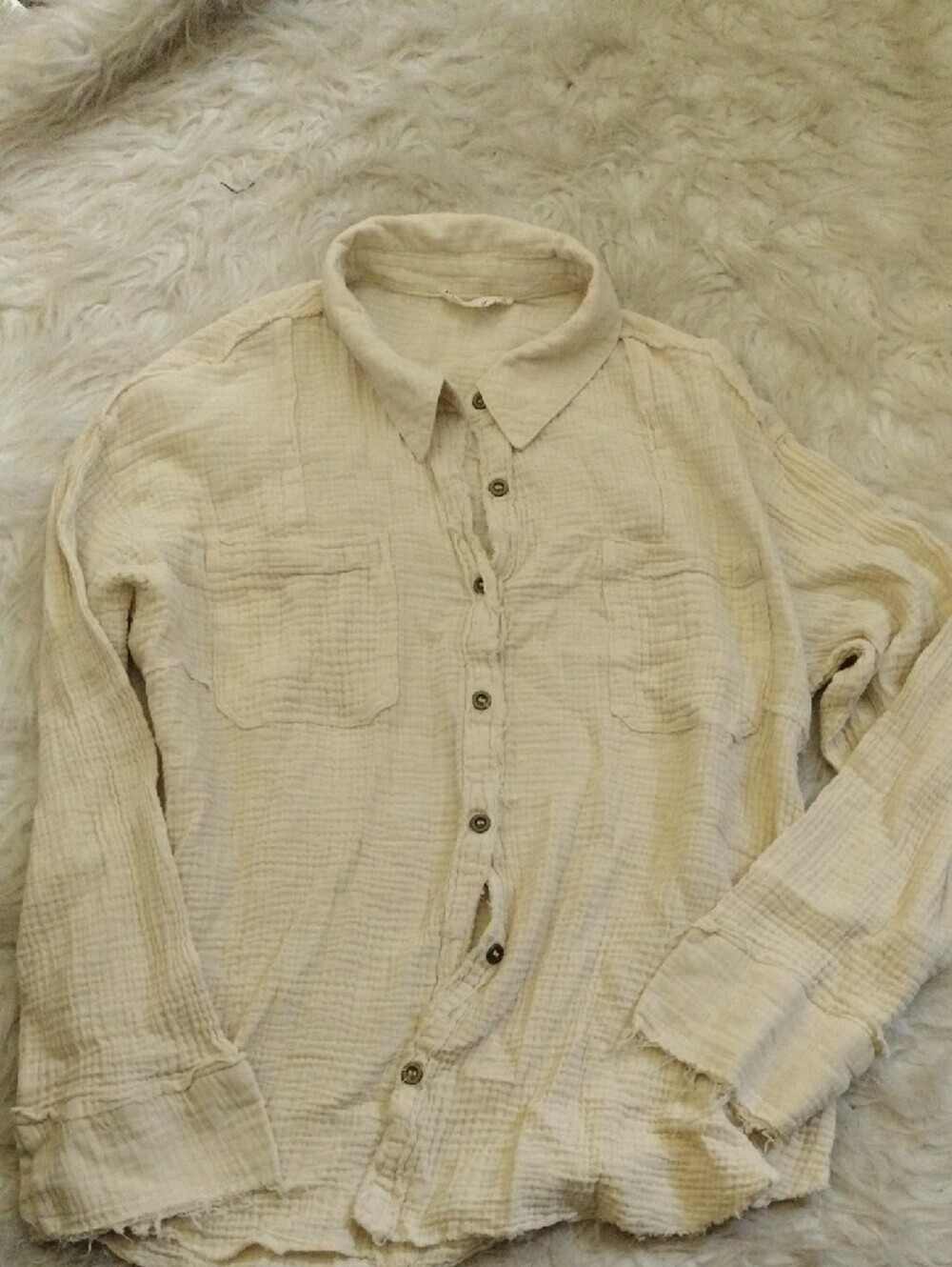 Women's Button-Down Gauze Shirt - Cream - Picture 3 of 3